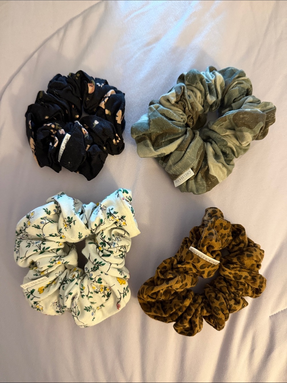 Chelsea King Scrunchie  – Floral White, Camo, Black Floral & Leopard